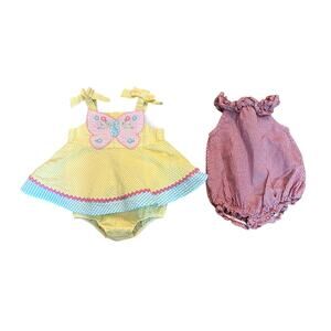Blueberi Boulevard Baby Girl 3-6-9M Seersucker Dress Romper Butterfly Gingham